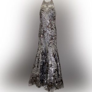 Dave and Johnny sparkling floral design mermaid gown. Size 6